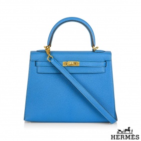 Herms Kelly 25 cm Chevre Bleu Zanzibar GHW